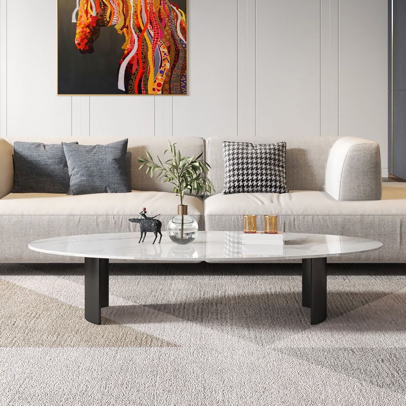 Tavolo da cocktail di caffè ovale con 2 gambe per soggiorno in bianco