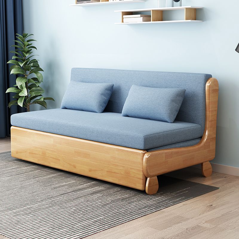 Blue Linnen Blend Futon Sleeper Sofa met 2 kussens en kussen terug