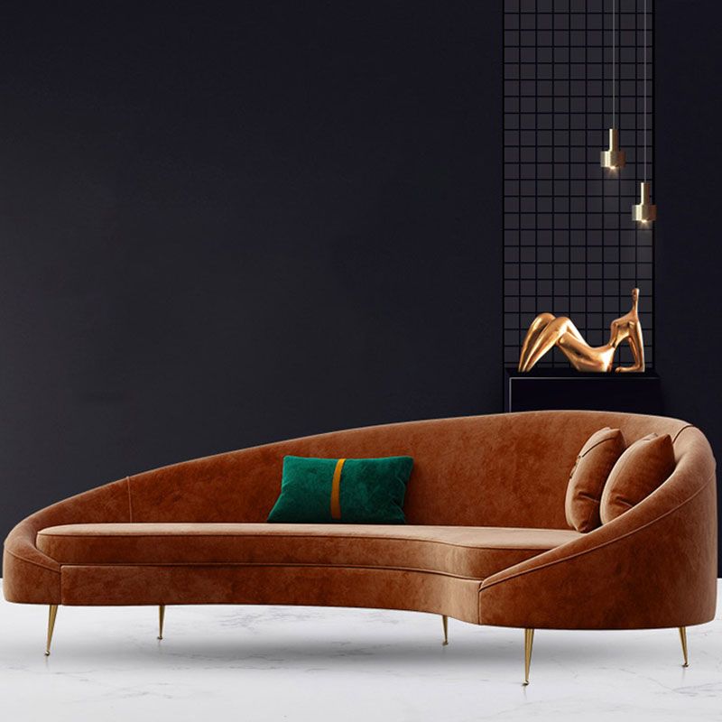 Velvet Contemporary Orange Sofa 47.24" D Curved Sofa with 3 Pillows