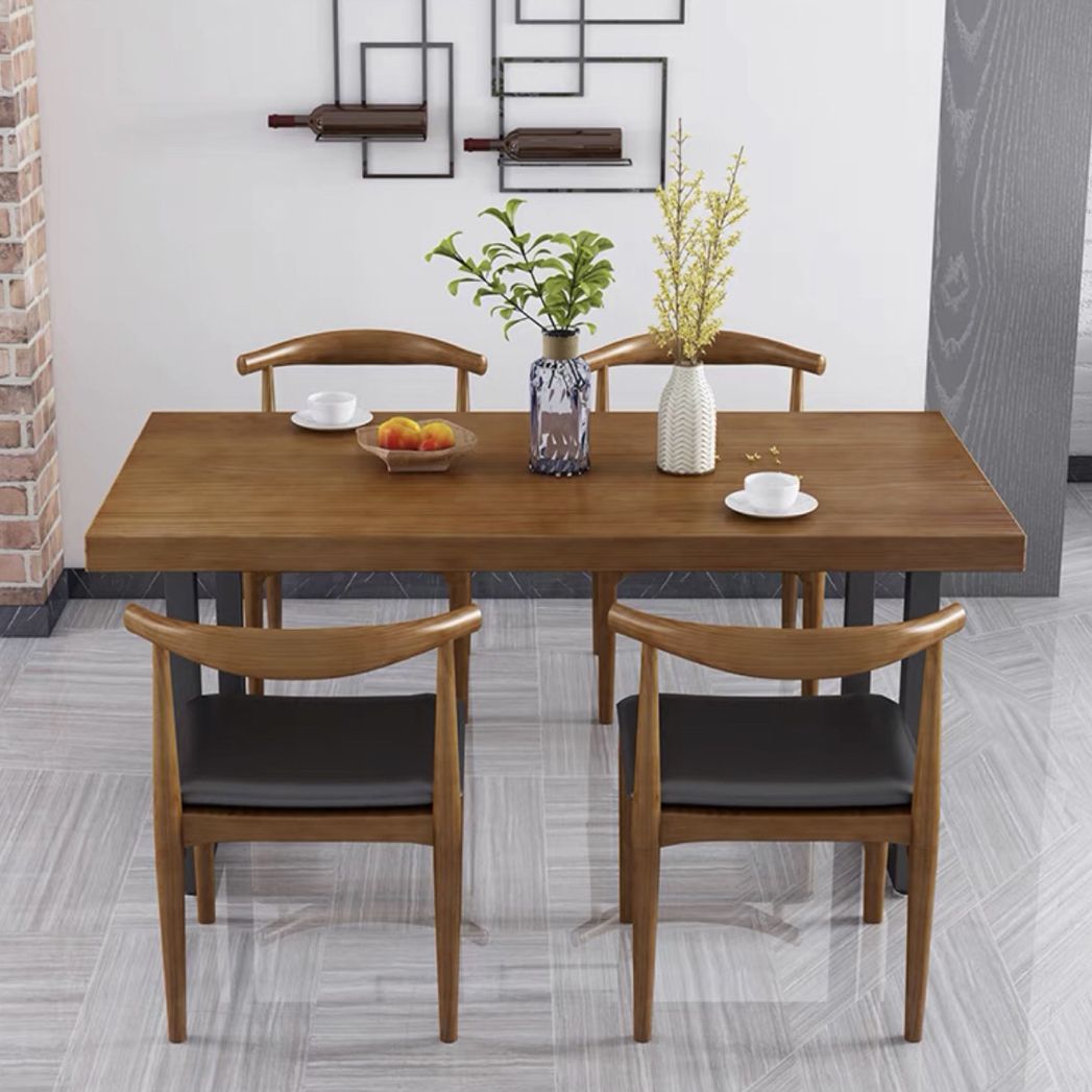 Country Style Fixed Solid Wood Dining Room Table with 2 Black Metallic Legs for Kitchen Set Clearhalo 'Dining Room Sets' 'Dining Tables & Seating' 'dining_room_set' 'furn' 'furn_dining_room_set' 'Furniture' 'furniture_dining_room_set' 'Kitchen & Dining Furniture' 'kitchen&dining_furn' 'kitchen' 1200x1200_083420cf-45f7-49dd-a687-6c45c72b413f