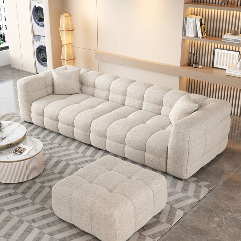 Contemporary Biscuit Back Tuxedo Arm Sofa in White For Living Room