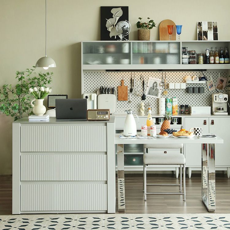 Isla de cocina estacionaria Granito 37.4 "Mesa de la isla de la cocina de altura con cajón