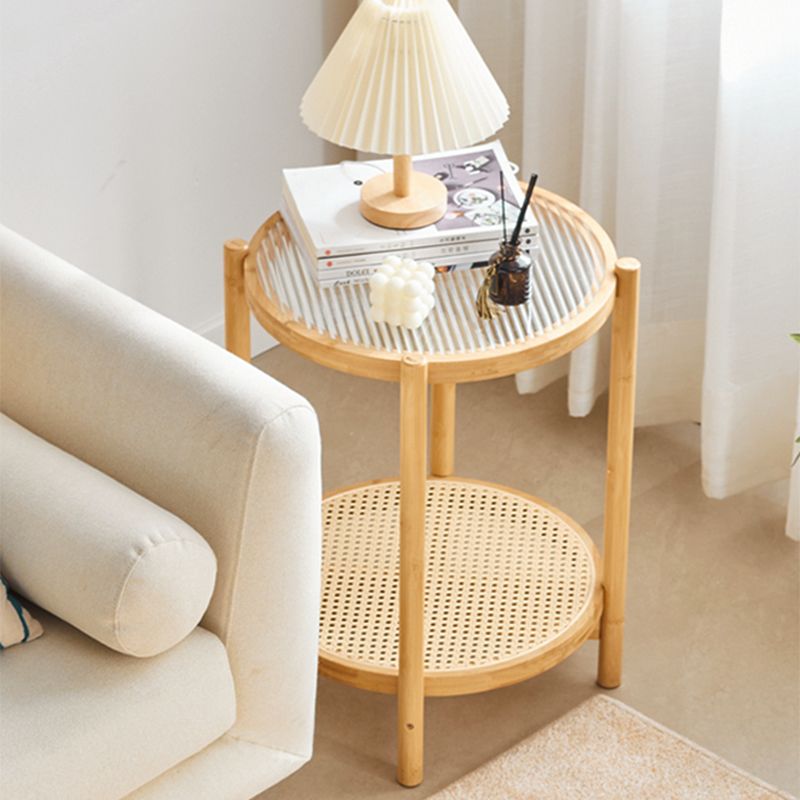 Minimalism Tropical Coffee Table Glass 4 Legs Storage Round Coffee Cocktail Table