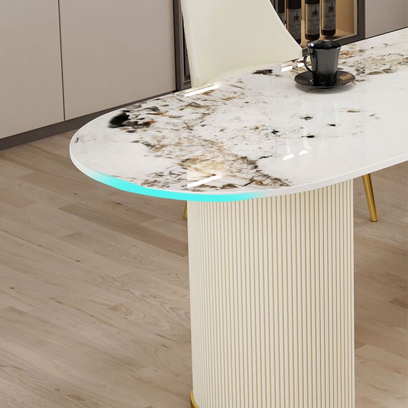 Freeform Sintered Stone Dining Table Luxury Double Pedestal Table for Dining Room