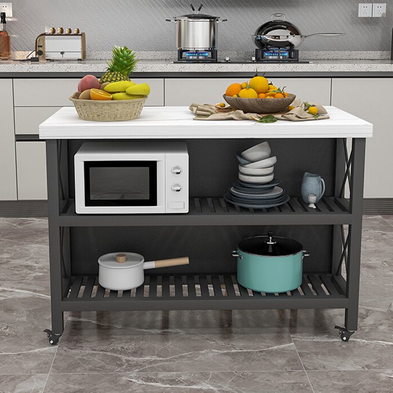 Blanc de chariot d'îlot de cuisine rectangle de fausse en marbre avec rangement ouvert