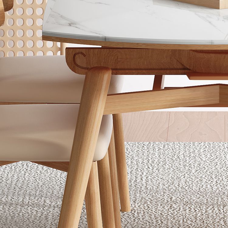 Table à manger ronde moderne Tablette en pierre blanche avec des pattes en bois massif