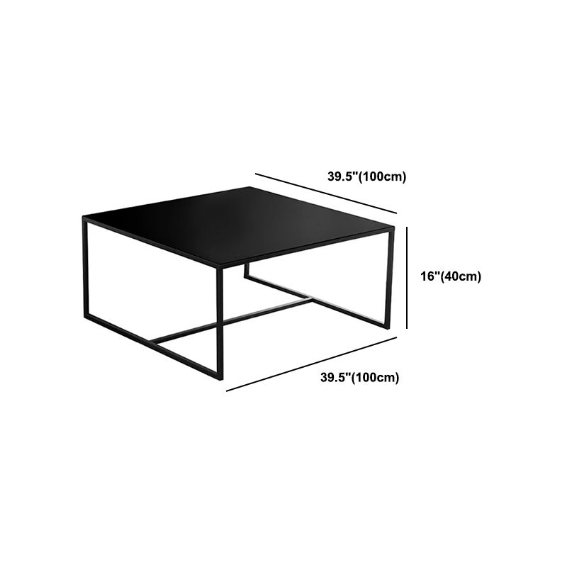 Mid-Century Modern Iron Square Coffee Table with Trestle Base Cocktail Table