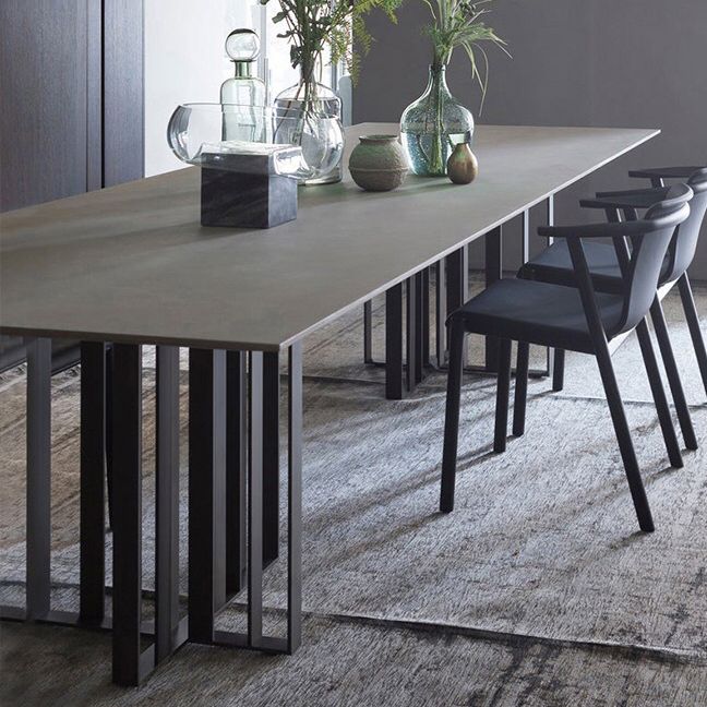 Sintered Stone Modern Dining Table Gray Rectangle Table with Double Pedestal for Home Clearhalo ' dining_table' 'Dining Tables & Seating' 'Dining Tables' 'Furniture' 'furniture_dining_table' 'Kitchen & Dining Furniture' 'kitchen&dining_furn' 'kitchen' 'kitchen_dining_table' 1200x1200_23f3a2f6-b305-461d-96be-1f40773ce811