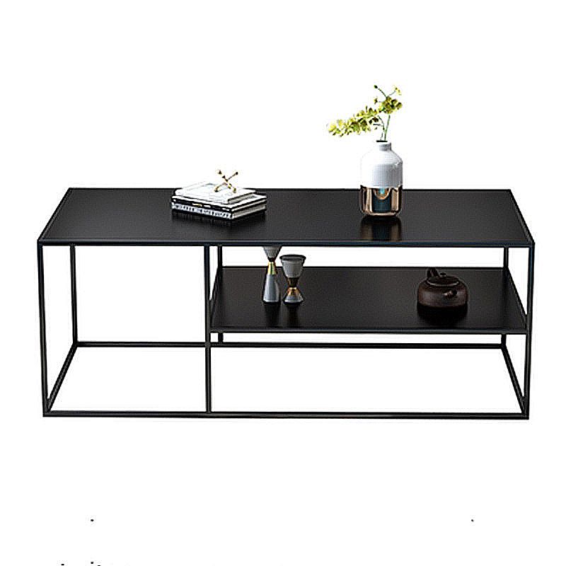 Schwarzer Finish Metall Rechteckiger Kaffee -Cocktailtisch mit Lagerregal