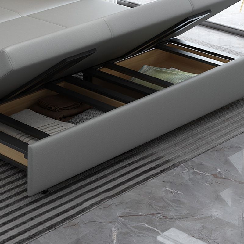 Contemporary Grey Bonded Leather Sleeper Sofa with Box and Cushion Back Clearhalo 'furn' 'furn_futons' 'Furniture' 'Futons & Daybeds' 'Futons' 'Living Room Furniture' 1200x1200_2d22b6fd-ce2f-4993-ab18-8c6ed562860c