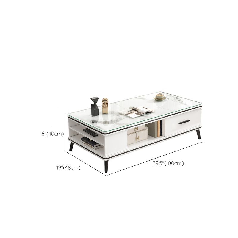 Mesa de café individual 4 Piernas Mesa de cóctel rectangular con estante y cajón