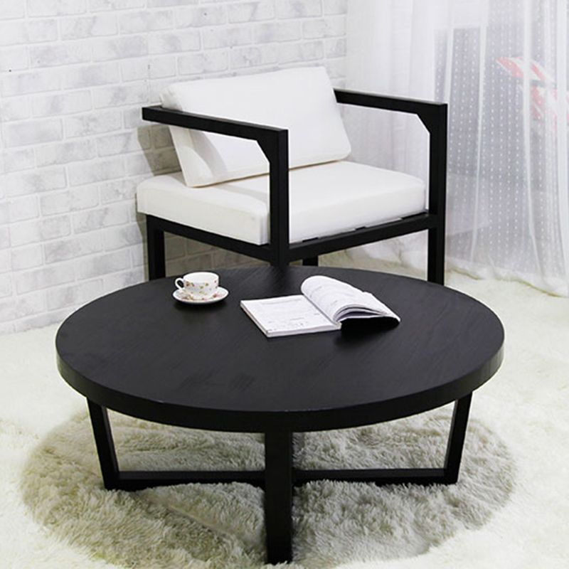 Solid Wood and Metal Coffee Table Home Round Coffee Desk in Black