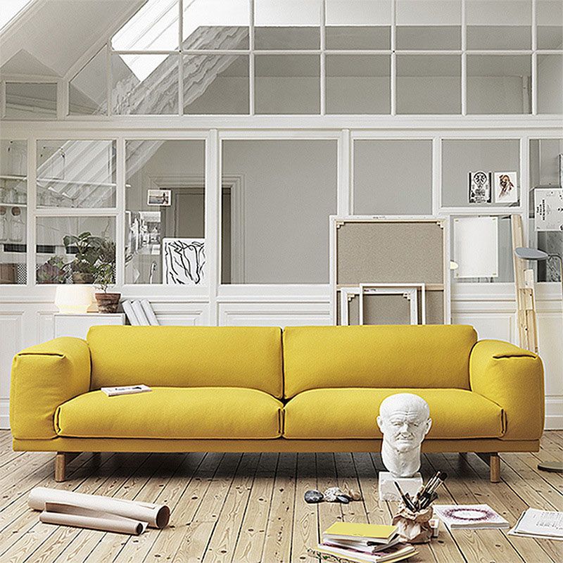 35,43 Zoll breites Leinensofa quadratische Armkissen Sofa in Gelb