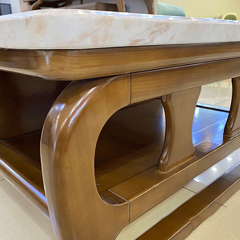 Rectangular Single Storage Coffee Cocktail Table with Marble Top