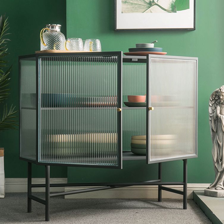 Sala de estar Minimalismo Servidor de buffet Glass 2 puertas Servidor de comedor de marco de metal