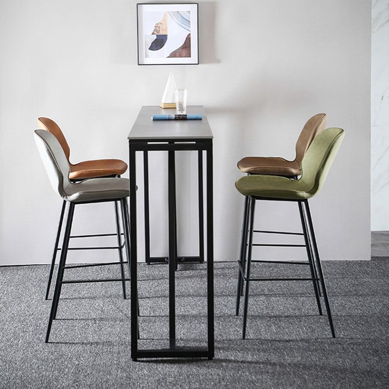 Industrial Grey Stone Pub Bar Table Indoor Iron Bar Dining Table with Double Pedestal Clearhalo 'Bar Furniture' 'Bar Tables' 'bar_tables' 'furn' 'furn_bar_tables' 'Furniture' 'furniture_bar_tables' 'Kitchen & Dining Furniture' 1200x1200_53b23b51-4c87-45d0-bf19-70f72e7c455d