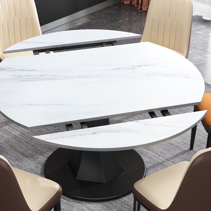 Modern Pedestal Dining Table Stone Top Dining Table with Leaf Extension Clearhalo 'Dining Tables & Seating' 'Dining Tables' 'dining_table' 'furn' 'furn_dining_table' 'Furniture' 'Kitchen & Dining Furniture' 1200x1200_55aa3089-05c0-4de0-93e6-8e1c4ae9ca90