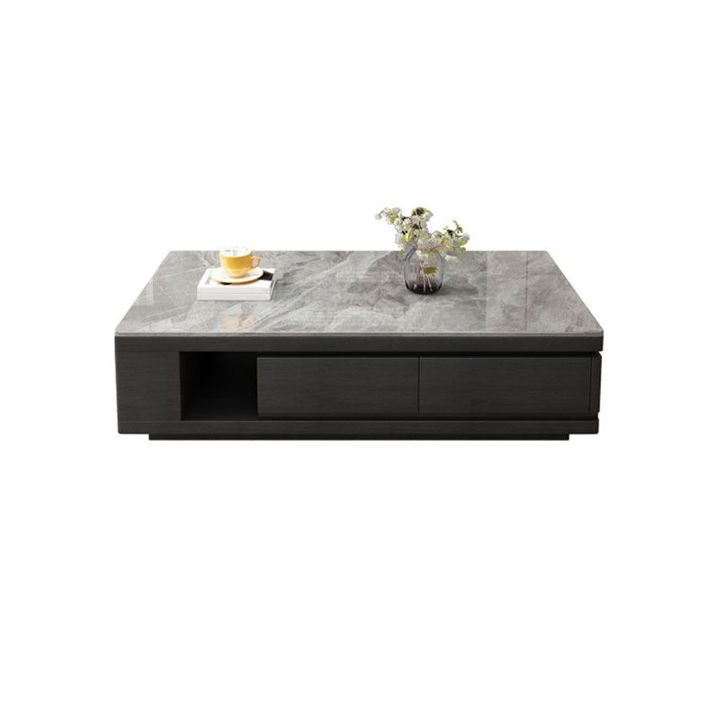 Pedestal Base Coffee Table with 3 Storage Drawers and Shelf in Grey