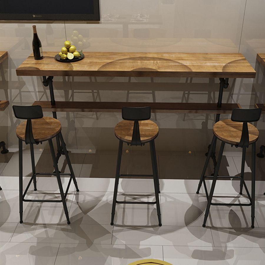 Brown Modern Style Bar Table Pine Wood and Metal Coffee Shop Bar Table Clearhalo 'Bar Furniture' 'Bar Tables' 'bar_tables' 'furn' 'furn_bar_tables' 'Furniture' 'furniture_bar_tables' 'Kitchen & Dining Furniture' 1200x1200_66412a76-4699-49e5-945c-74d0e89fca0a