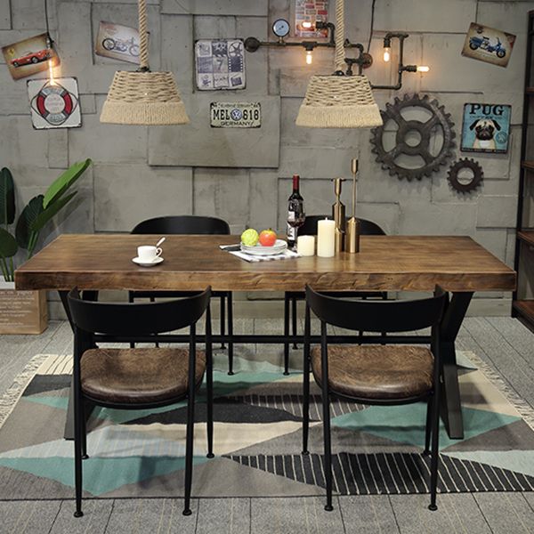 Metal Industrial Rectangle Indoor Table Solid Wood Top Table with Trestle Clearhalo ' dining_table' 'Dining Tables & Seating' 'Dining Tables' 'furn' 'furn_dining_table' 'Furniture' 'furniture_dining_table' 'Kitchen & Dining Furniture' 'kitchen&dining_furn' 'kitchen' 'kitchen_dining_table' 1200x1200_68c0e02b-4e9c-4a25-88da-51ca048c1f23