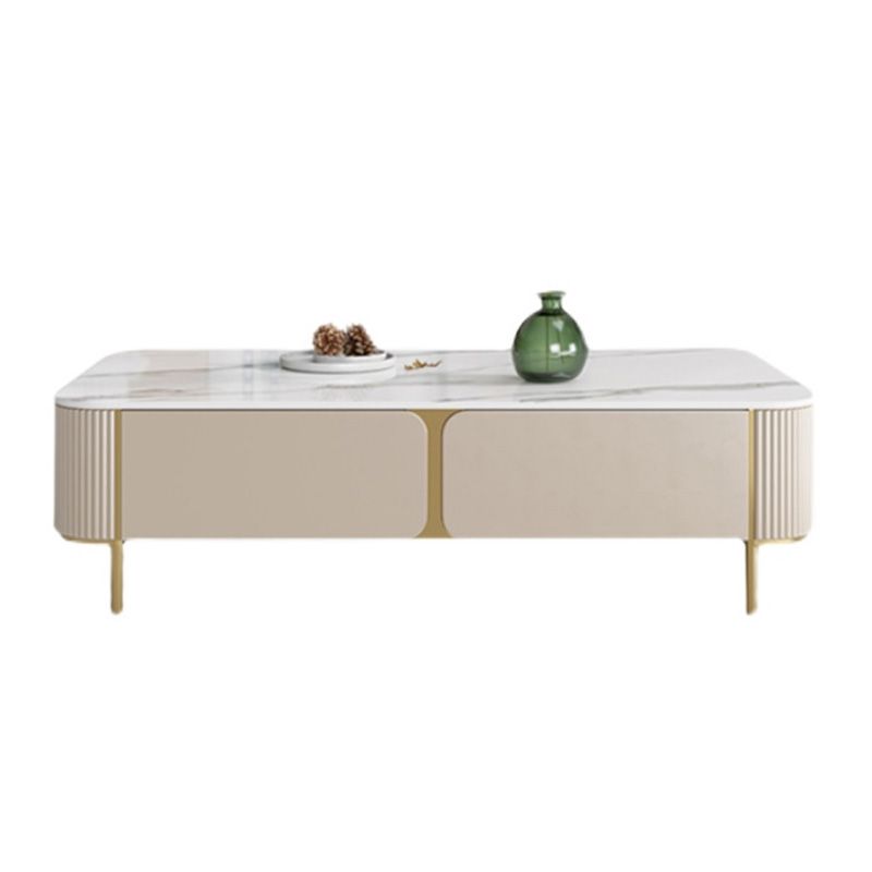 Contemporary Stone Single Coffee Table 4 Legs Coffee Cocktail Table with Storage Drawers