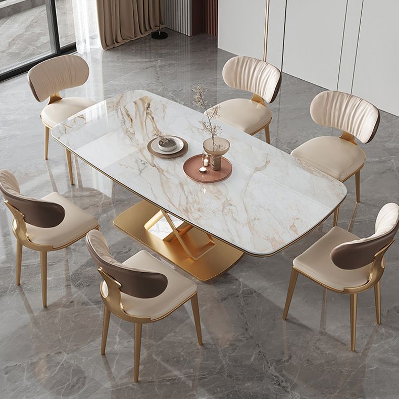 Mesa de comedor de piedra rectangular mesa de lujo tradicional con base de pedestal