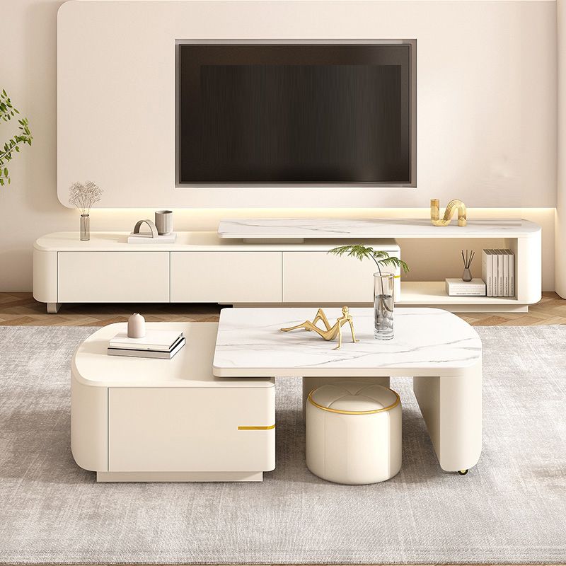 White TV Stand Console Contemporary Media Console with Drawers Clearhalo 'furn' 'furn_tv_stands_entertainment_centers' 'Furniture' 'Living Room Furniture' 'TV Stands & Entertainment Centers' 'TV Stands & Media Storage Furniture' 'tv_stands_entertainment_centers' 1200x1200_8fe8ad2c-62e8-4620-8ff7-bc1dc7131478