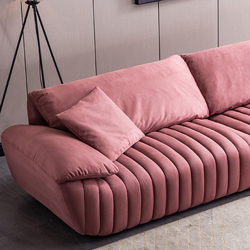 Scandinavian Leather Pillow Top Arm Sofa in Pink For Living Room
