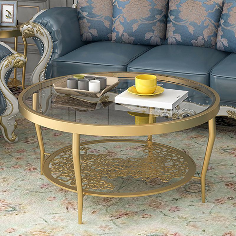 Contemporary Cocktail Table 4 Legs Glass Top Round Single Coffee Table