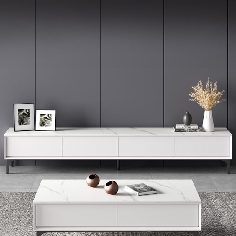 16,5 "H Console TV, bois d'ingénierie 3/4 tiroirs TV Stand en blanc