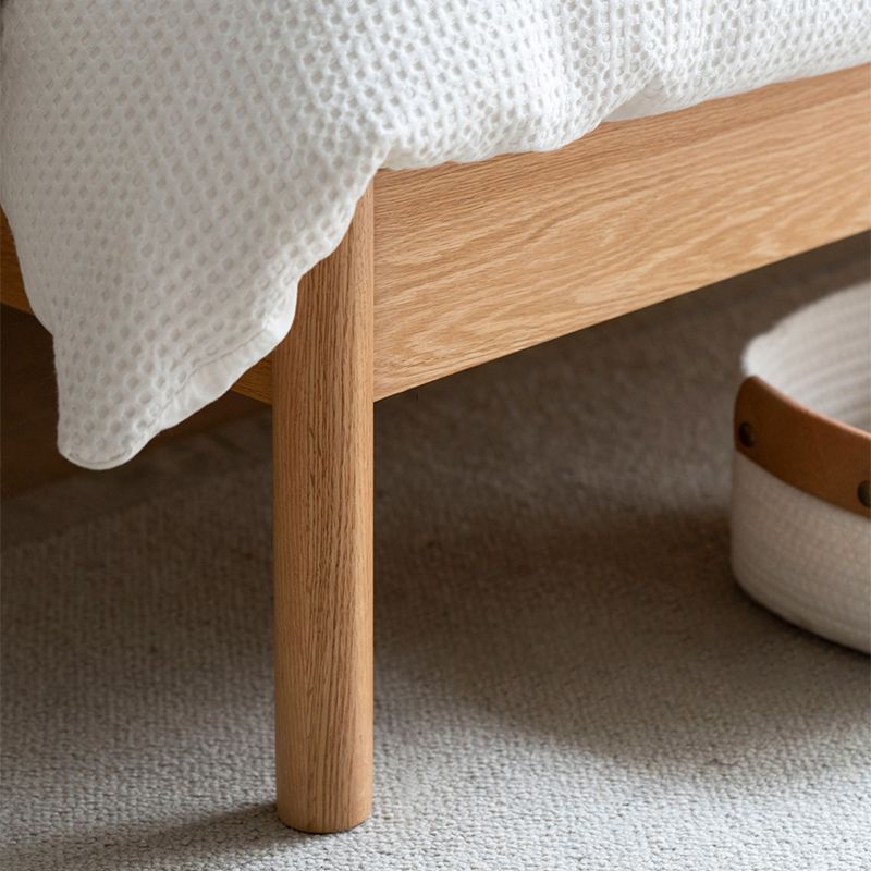 Scandinavian Solid Color Oak Mattress Included with Headboard Slat Bed