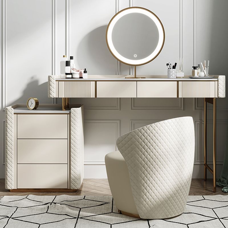 Glam Slate Top Vanity Dressing Table Beige Wooden Makeup Vanity Desk