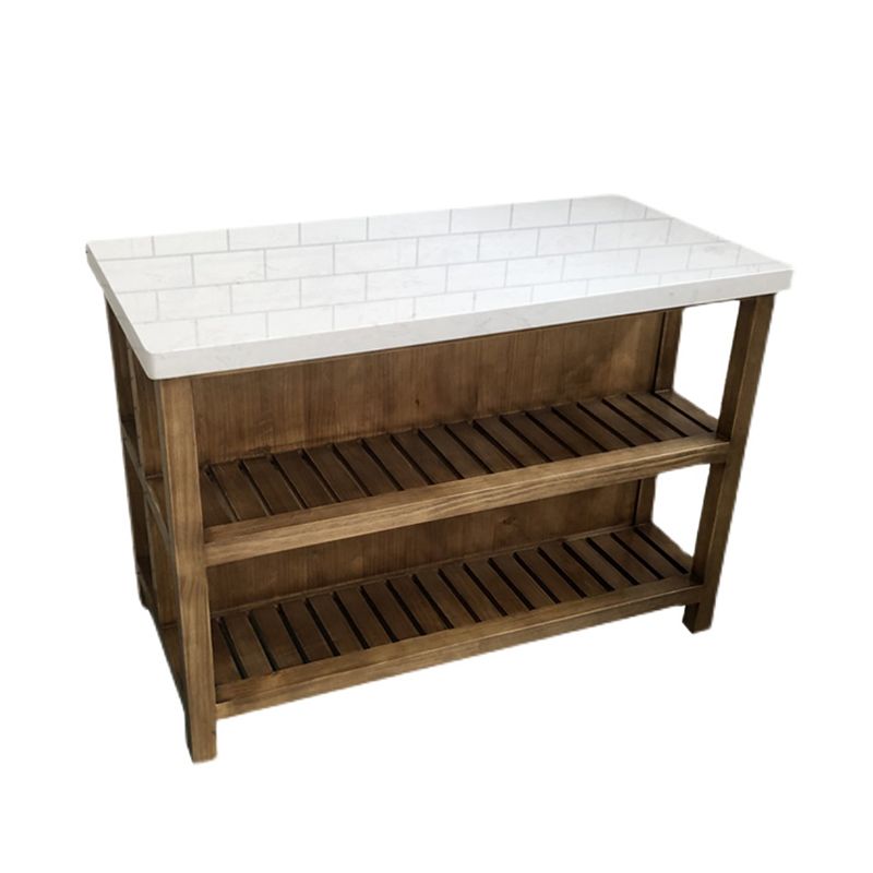 Mesa de la isla de cocina rectangular de madera de pino con almacenamiento abierto