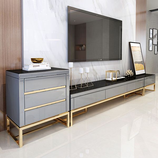 Glass and Metal Stand Console Gorgeous Style Household Simple Closed TV Cabinet Clearhalo 'furn' 'furn_tv_stands_entertainment_centers' 'Furniture' 'Living Room Furniture' 'TV Stands & Entertainment Centers' 'TV Stands & Media Storage Furniture' 'tv_stands_entertainment_centers' 1200x1200_a83f6d23-b40a-472a-9753-f99a0253ddea