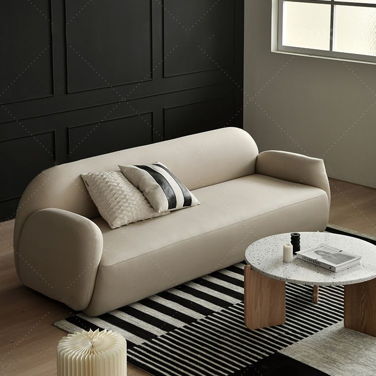 Contemporary Recessed Arm Sofa Tight Back for Living Room in Beige