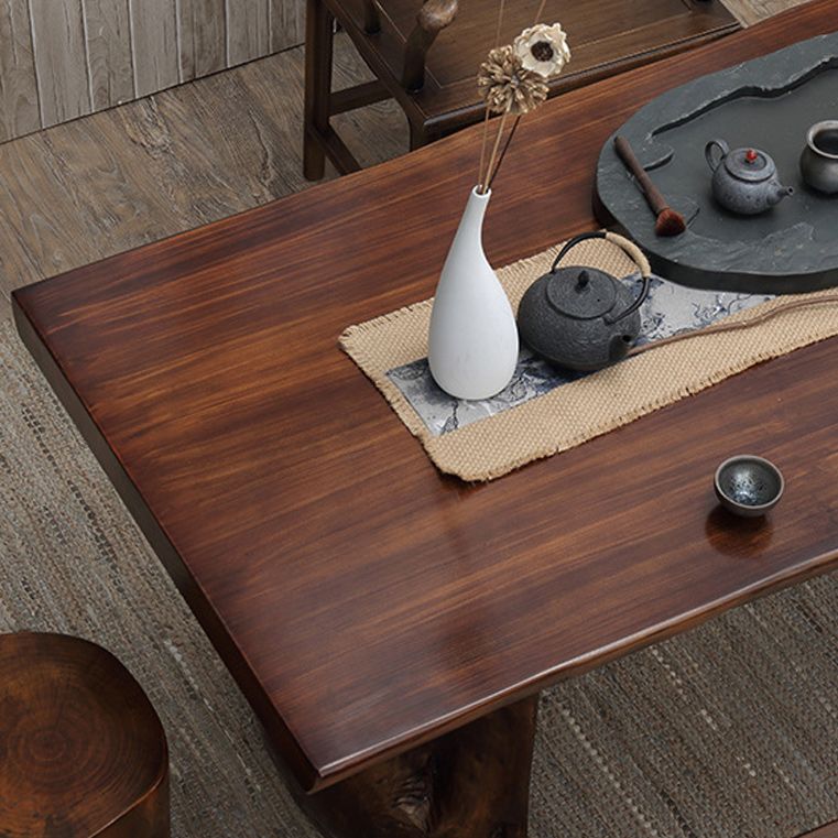 Rectangle Solid Wood Coffee Table Dark Brown Abstract Cocktail Table