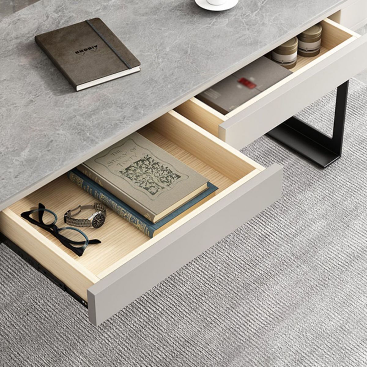 Modern Style Office Desk Sintered Stone 2-drawer Desk for Home Clearhalo 'furn' 'furn_office_desk' 'Furniture' 'Office Desks' 'Office Furniture' 'office_desk' 1200x1200_b19cae4f-2fe7-4075-a593-6798d3892e65