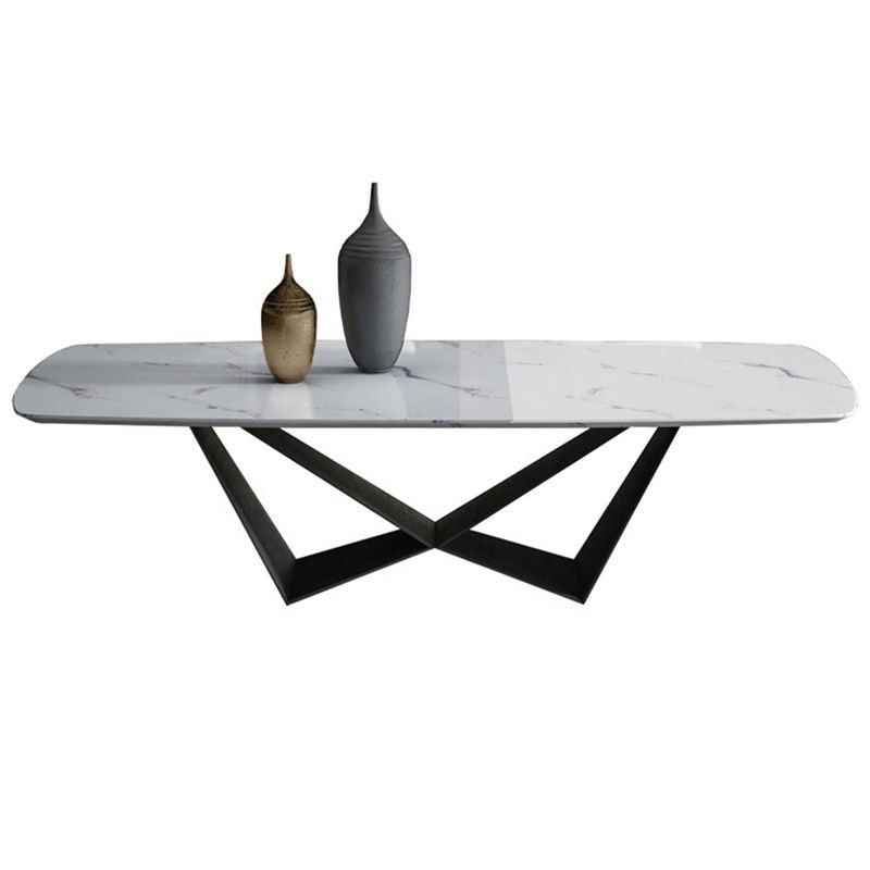 Mesa de café blanco rectángulo glamoroso con tapa de mármol y base de acero