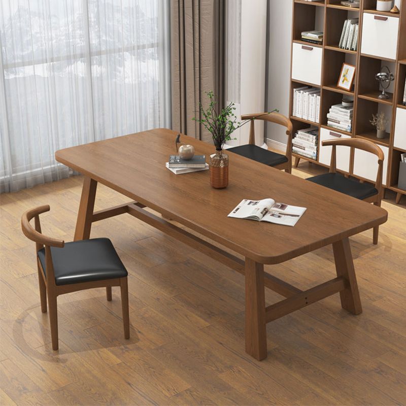 Scrivania di scrittura di rettangolo in legno massiccio H-Base 29,53 "Distanta da ufficio in marrone