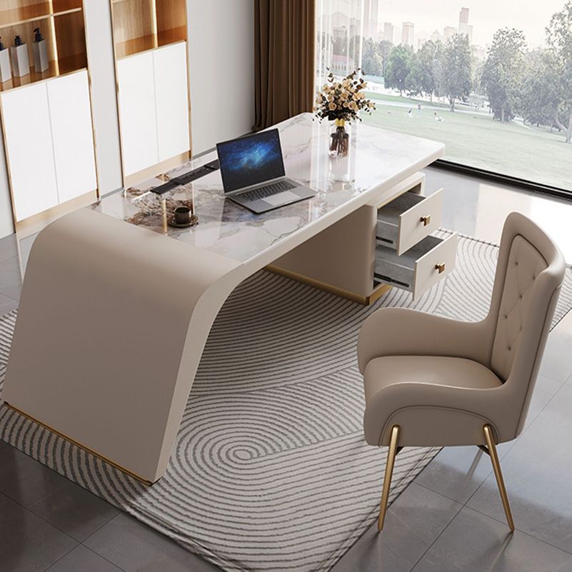 Bureau de bureau en pierre moderne bureau de tâche de forme rectangulaire avec 2 dessins pour le bureau
