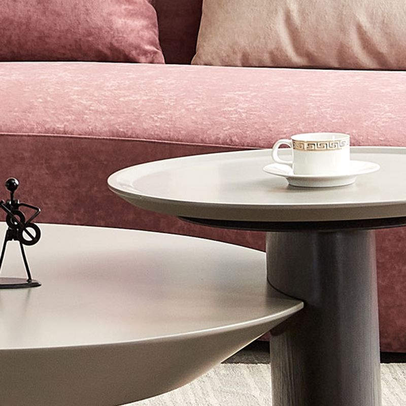 Modern 2-Piece Wood Coffee Table Round Nesting Coffee Table Set