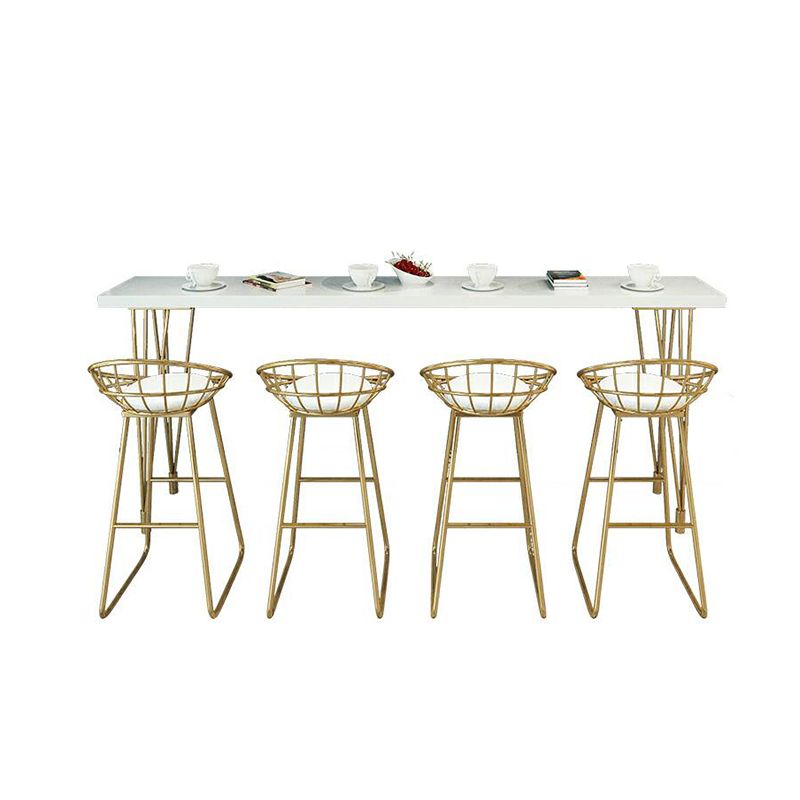 Glam Pine Wood Bar Table Rectangle Table Golden Legs for Milk Tea Shop