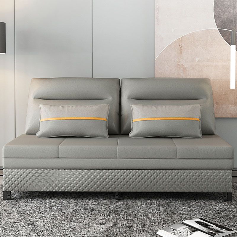 Sofá cama ajustable almohada de almohada de cuero cosido de cuero en gris