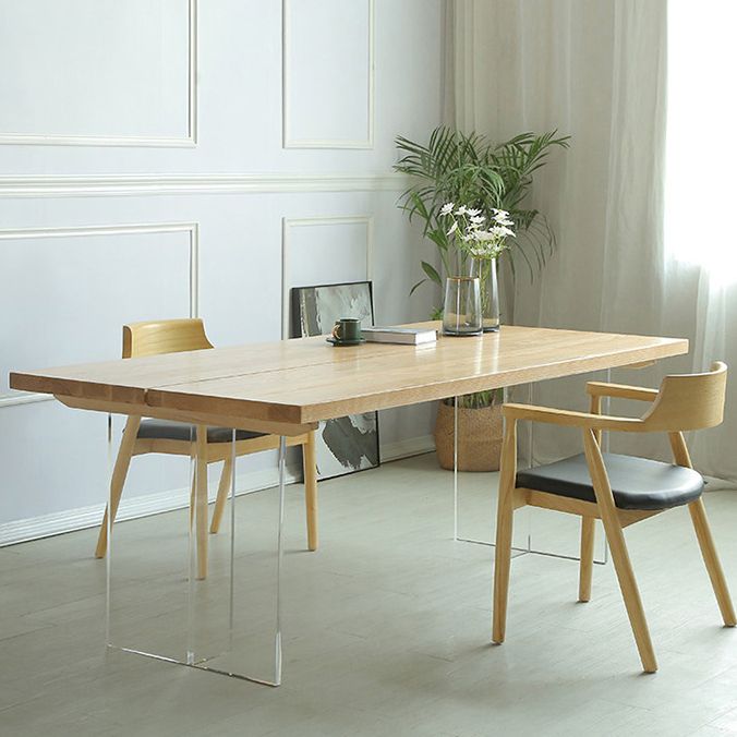 Simple Home Wood Dining Table Rectangle Shape Dining Table with Double Plastic Base Clearhalo ' dining_table' 'Dining Tables & Seating' 'Dining Tables' 'furn' 'furn_dining_table' 'Furniture' 'furniture_dining_table' 'Kitchen & Dining Furniture' 'kitchen&dining_furn' 'kitchen' 'kitchen_dining_table' 1200x1200_c673c599-512e-4a2f-b9f7-63a73e3a60b7