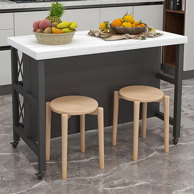 Carrello del carrello in cucina rotolante con top marmo/pietra e carrello da cucina a base di ferro in nero