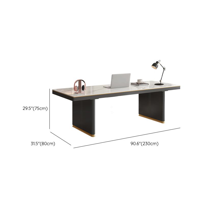 Modern Stone Office Desk rechthoekige vorm Taakbureau in wit en zwart