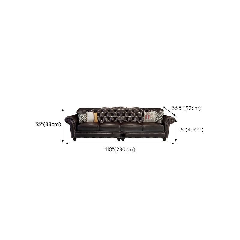 Traditional Living Room Brown Sofa 4-seat Genuine Leather Seating