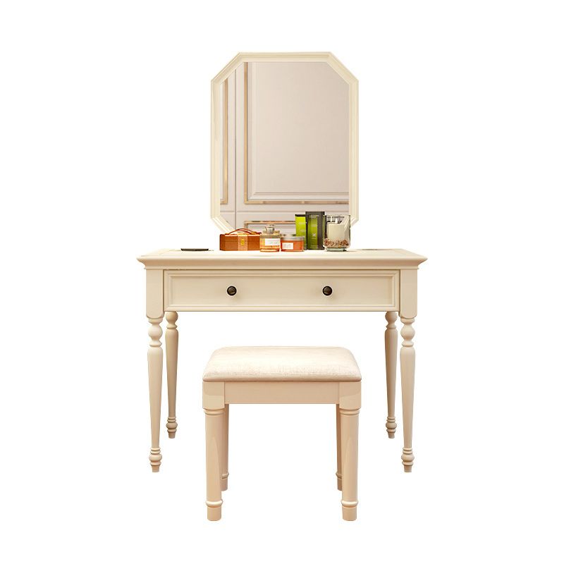 Modern Antique White Solid Wood Mirror Bedroom Make-up Vanity