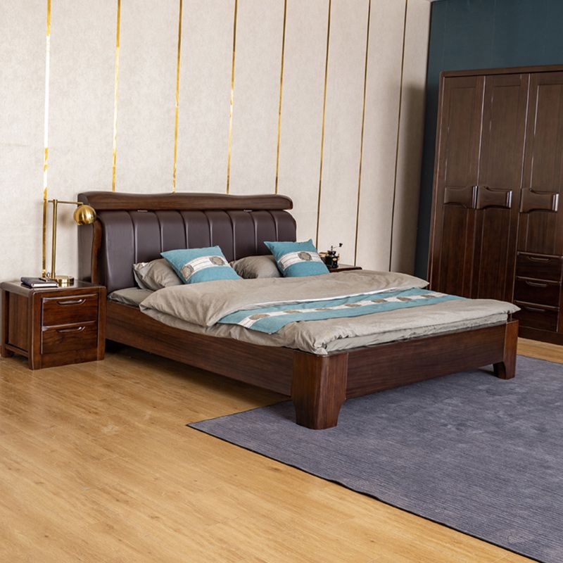 Solid Wood Standard Bed Walnut Bed Frame with Custom Gold Legs