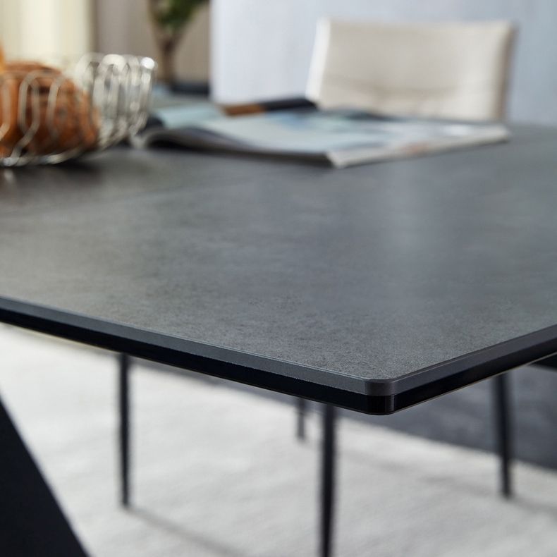 Rectangle Traditional Luxury Dining Table Grey Sintered Stone Table with Black Double Pedestal Clearhalo ' dining_table' 'Dining Tables & Seating' 'Dining Tables' 'Furniture' 'furniture_dining_table' 'Kitchen & Dining Furniture' 'kitchen&dining_furn' 'kitchen' 'kitchen_dining_table' 1200x1200_ff7542cb-60fa-48f7-9980-bd93be3a2095